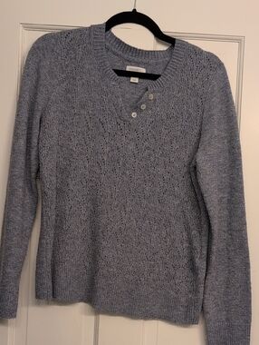Market Spruce Blue-Gray Heather V-Neck Button Accent Women's Sweater